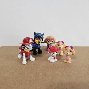 Paw Patrol Action Figures Pups Marshall Spy Chase And Skye LOT Of 6 Cake Toppers